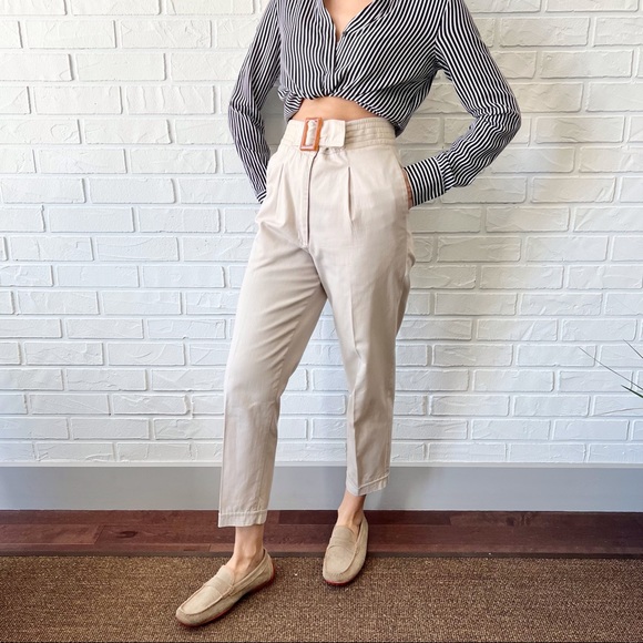 Vintage Pants - SOLD Vintage high waist beige Turkish cotton pleated mom pants 5/6